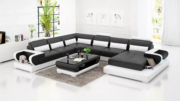 Ecksofa Polster Polsterecke UForm Couchtisch Modernes Sofa Wohnlandschaft Neu