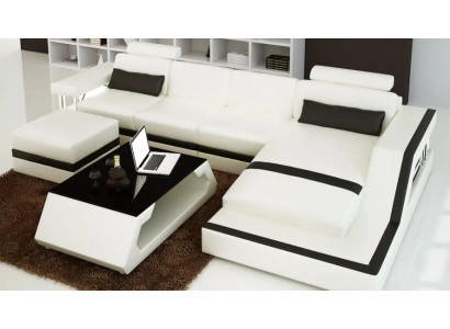 Ledersofa Ecksofa L Form Couchtisch Hocker Wohnlandschaft Modernes Sofa 3tlg neu