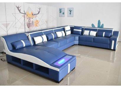 Sofa U-Form Ledersofa Couch Garnitur Wohnlandschaft Design Modern Sofa Ecksofa