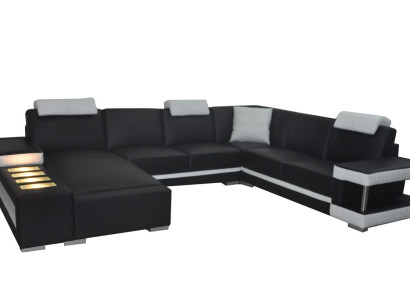 Designer Leder Polster Ecke Sofa mit USB Polster Eck Landschaft Zimmer Big Leder