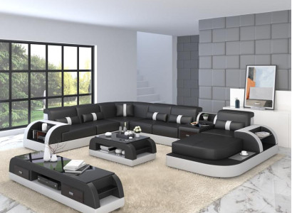 Luxus Wohnlandschaft Sofa Polster U Form Eckgarnitur Ecksofa Couch XXL Big + USB