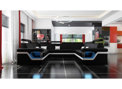 Ledersofa mit USB Big XXL Couch Ecksofa Wohnlandschaft Couch Polster Sitz LED