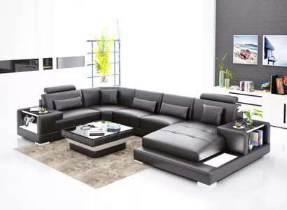 Ecksofa Wohnlandschaft Eckcouch Couchtisch Sofa U-Form Ledersofa Couch 2tlg. Neu
