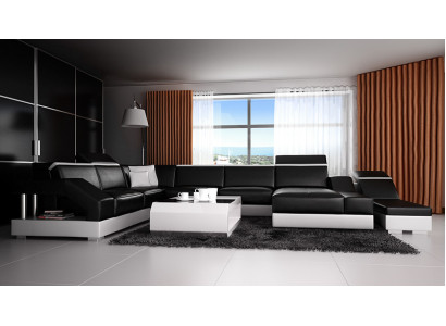 Ledersofa Sofa Couch Wohnlandschaft Ecksofa Garnitur Design Modern Sofa mit USB