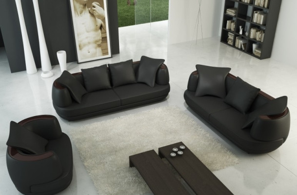 Sofagarnitur Couch Polster Leder Sofa 3+2+1 Klassische Couchen Royal Sitz Black