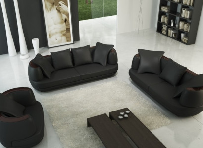 Sofagarnitur Couch Polster Leder Sofa 3+2+1 Klassische Couchen Royal Sitz Black