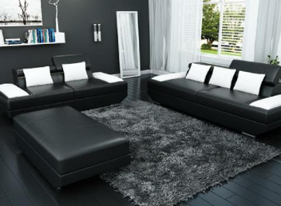 Sofagarnitur Ledersofa 3+2 mit USB Polster Sofa Set Garnitur Hocker Sofas -2719A