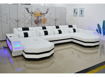 Ledersofa Sofa Modernes Polster Leder Wohnlandschaft Design Ecksofa Couch Weiß