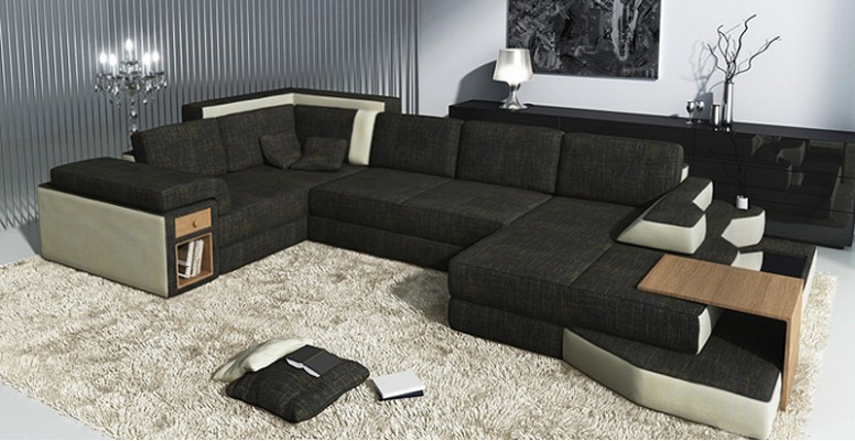 XXL Design Big Sofa mit USB,Ecksofa Couch Wohlandschaft U Form Leder Textil Ecke