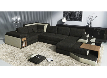 XXL Design Big Sofa mit USB,Ecksofa Couch Wohlandschaft U Form Leder Textil Ecke