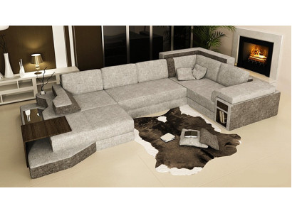 XXL Design Big Sofa mit USB Ecksofa Couch Wohlandschaft U Form Leder Textil Ecke