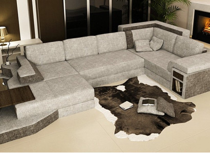 XXL Design Big Sofa mit USB Ecksofa Couch Wohlandschaft U Form Leder Textil Ecke