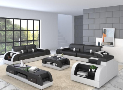 Sofagarnitur 3+2+1 Couch Polster Textil Sitz Polster Garnitur Leder Design Sofas