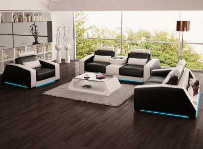 Ledersofa Couch Sofagarnitur Neu 3+2+1 Sitzer Garnitur Design Modern Sofa +USB