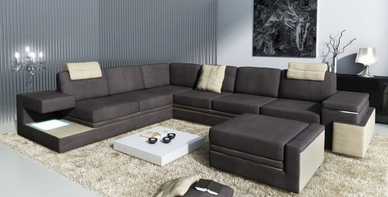 Wohnlandschaft XXL Ecksofa mit USB Polster Sitz Garnitur Sofas Couchen Textil