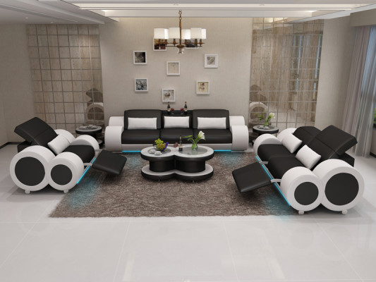 Ledersofa Couch Sofagarnitur 3+2+1 Garnitur Design Modern Sofa + USB Sitzer Neu