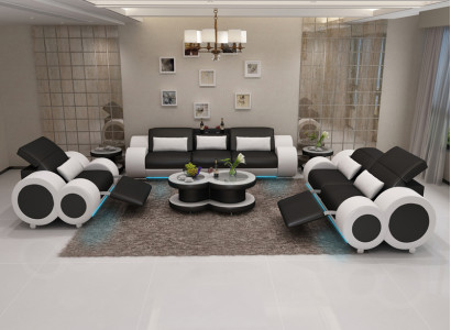 Ledersofa Couch Sofagarnitur 3+2+1 Garnitur Design Modern Sofa + USB Sitzer Neu