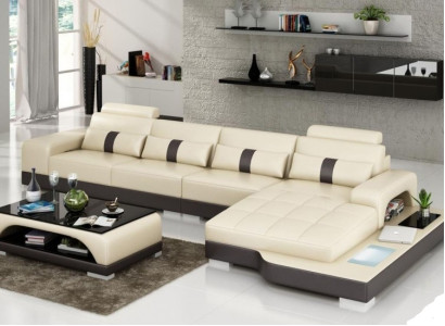 Ledersofa Couch Wohnlandschaft Ecksofa Eck Garnitur Design Modern Sofa mit USB Neu EU
