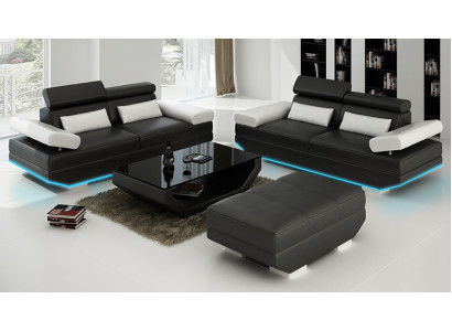 Ledersofa Sofa mit USB Wohnlandschaft 2+2 Garnitur Design Couch Sofa