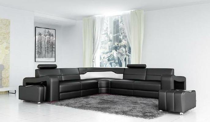 Ledersofa mit USB Ecksofa Eckcouch Designer Wohnlandschaft L Form Sofa PISA