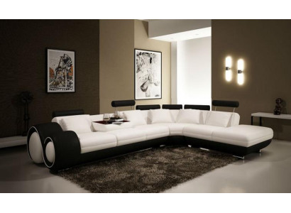 LEDERSOFA LEDERCOUCH USB GARNITUR SOFA WOHNLANDSCHAFT SCHWARZ/WEIß Maßfertigung