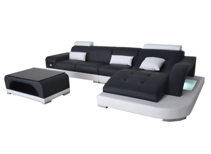 Leder Eck Sofa mit USB Wohnlandschaft Luxus Garnitur Ecke Sofas Couchen Polster