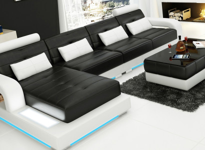 Ledersofa mit USB,Wohnlandschaft Ecksofa Eck Garnitur Design Modern Sofa L6008C