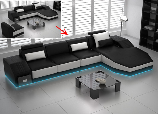 Ledersofa mit USB,Wohnlandschaft Ecksofa Eck Garnitur Design Modern Sofa L6003C