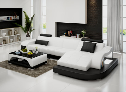 Ledersofa mit USB Wohnlandschaft Ecksofa Eck Garnitur Design Modern Sofa G8009D