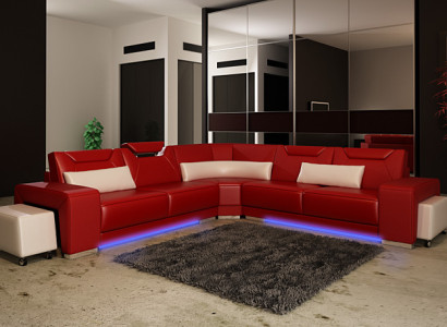 Ledersofa mit USB Wohnlandschaft Ecksofa Eck Garnitur Design Modern Sofa F3011B