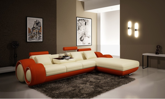 Ledersofa Couch Wohnlandschaft Ecksofa Eck Garnitur Design Modern Sofa A1163E