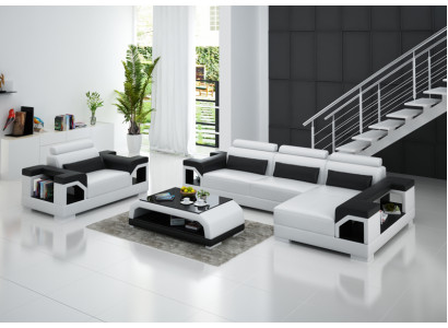 Ledersofa Wohnlandschaft Ecksofa + Sessel Eck Garnitur Design Modern