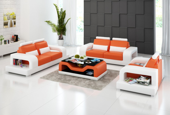 Ledersofa Couch Wohnlandschaft 3+2+1 Sitzer + USB Garnitur Design Modern Sofa