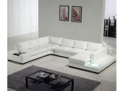 Ledersofa Couch Wohnlandschaft Ecksofa Eck Garnitur Design Modern Sofa mit USB