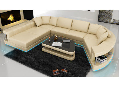 Ledersofa Couch Wohnlandschaft Ecksofa Eck Garnitur Design Modern Sofa + USB !