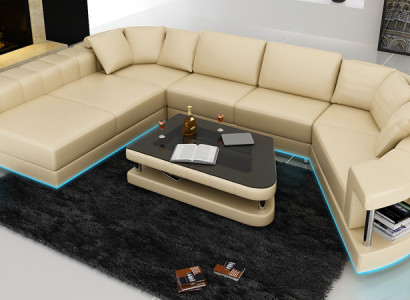 Ledersofa Couch Wohnlandschaft Ecksofa Eck Garnitur Design Modern Sofa + USB !