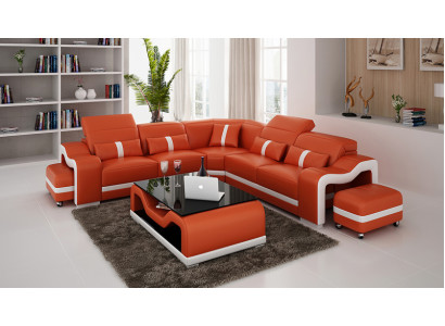 Ledersofa Couch Wohnlandschaft Ecksofa Eck Garnitur Design Modern Sofa mit USB