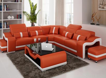 Ledersofa Couch Wohnlandschaft Ecksofa Eck Garnitur Design Modern Sofa mit USB