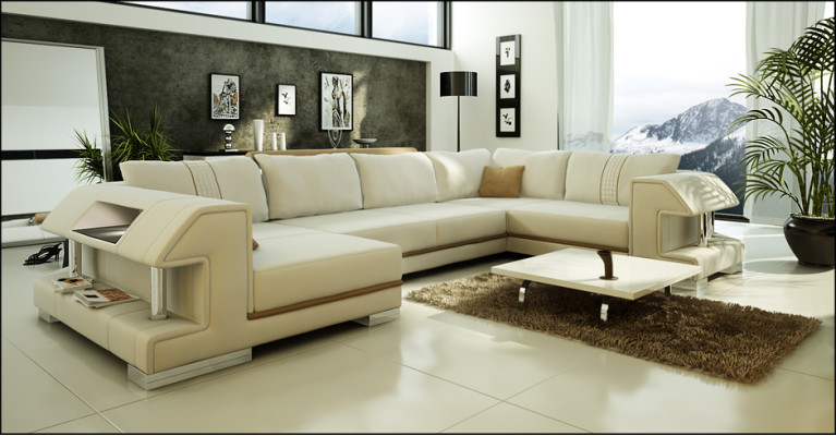 Ecksofa Sofa Couch Polster Designer Leder XXL U Form Ledersofa Wohnlandschaft