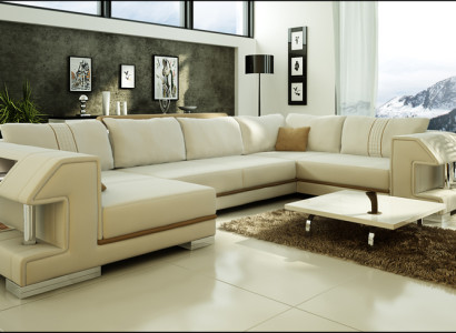 Ecksofa Sofa Couch Polster Designer Leder XXL U Form Ledersofa Wohnlandschaft