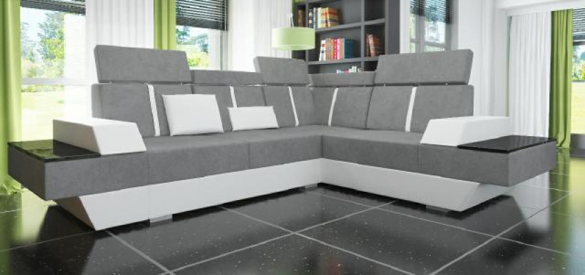 Designer Ecksofa Wohnlandschaft Sofa mit USB Couch Stoff Textil Leder Patentiert