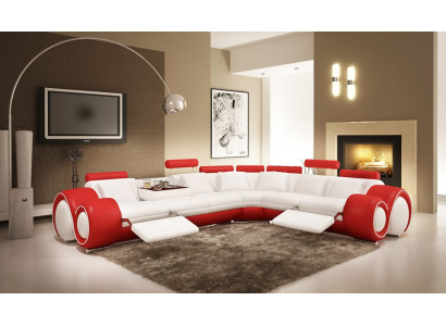 Ledersofa mit USB,Wohnlandschaft Ecksofa Eck Garnitur Design Modern Sofa A1163