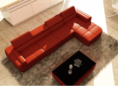 Ecksofa Ledersofa + USB Wohnlandschaft L Form Sofa Polster Sitz Ecke Tettau Rot