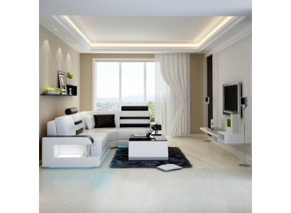 Ledersofa mit USB,Wohnlandschaft Ecksofa Eck Garnitur Design Modern Sofa L6016D