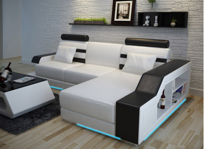 Ledersofa mit USB Wohnlandschaft Ecksofa Eck Garnitur Design Modern Sofa L6016E