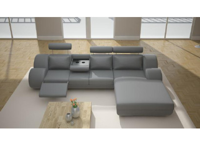 Designer Garnitur Wohnlandschaft Eckcouch Sofa USB Polster Ledersofa Sofas Grau