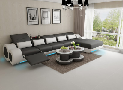 Ledersofa Couch Wohnlandschaft Ecksofa Eck Garnitur Design Modern Sofa mit USB