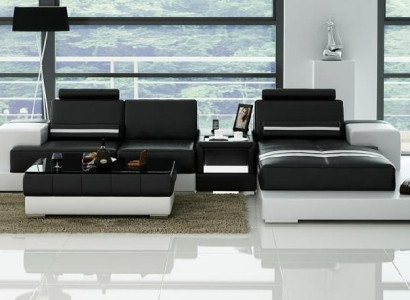 Ledersofa Ecksofa Sofa mit USB,Design Sitz Polster Garnitur Wohnlandschaft 2725B