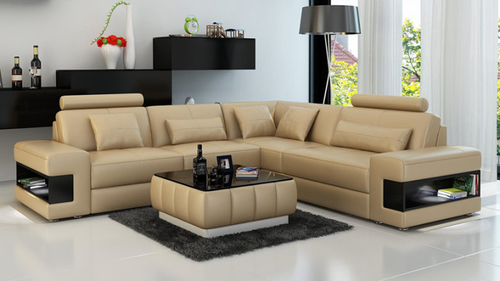 Ledersofa mit USB Wohnlandschaft Ecksofa Eck Garnitur Design Modern Sofa L6014B