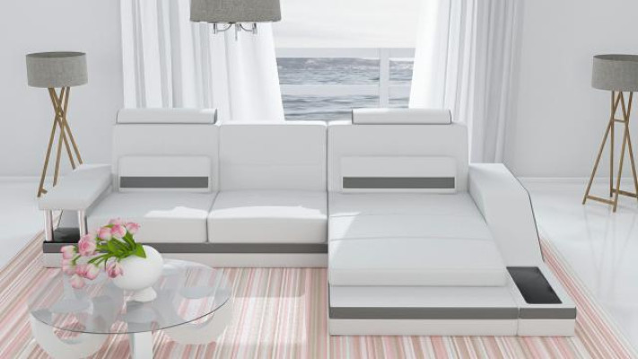Ecksofa Garnitur Leder Textil Stoff Wohnlandschaft Sofa USB Neu Maßanfertigung